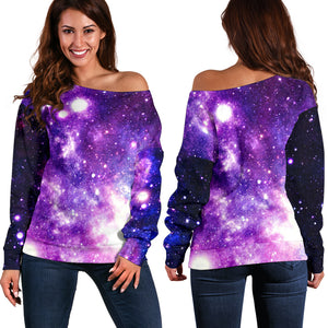 Women Teen Off Shoulder Sweater Galaxy 3
