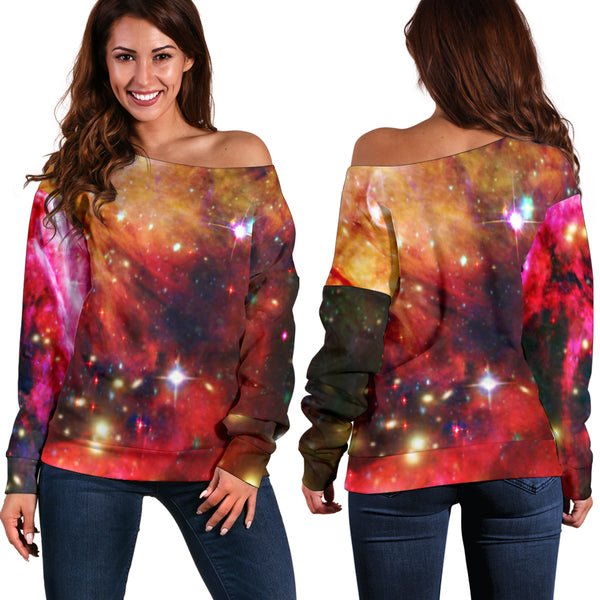 Women Teen Off Shoulder Sweater Galaxy 9