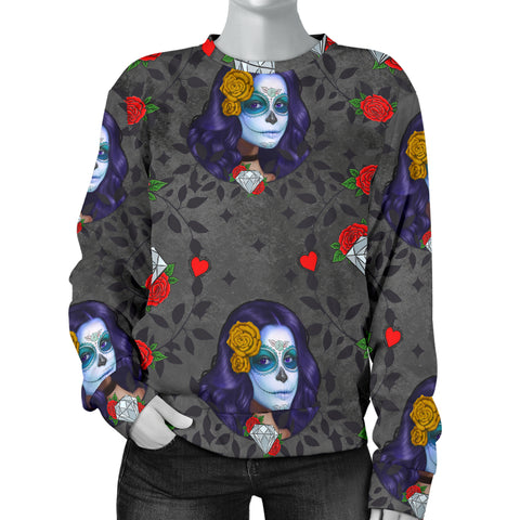 Custom Made Printed Designs Women's (W3) Sweater Sugar Skull