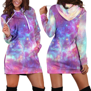 Studio11Couture Women Hoodie Dress Hooded Tunic Galaxy Pastel 1 Athleisure Sweatshirt