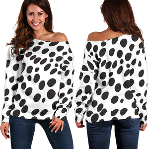 Women Teen Off Shoulder Sweater Animal Print Black And White BWanimalprint-02