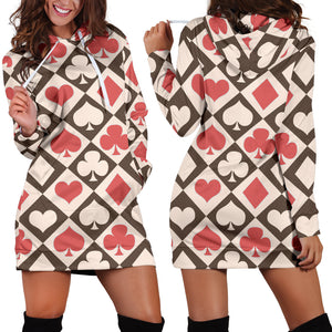 Studio11Couture Women Hoodie Dress Hooded Tunic Card Decks Alice In Wonderland Athleisure Sweatshirt