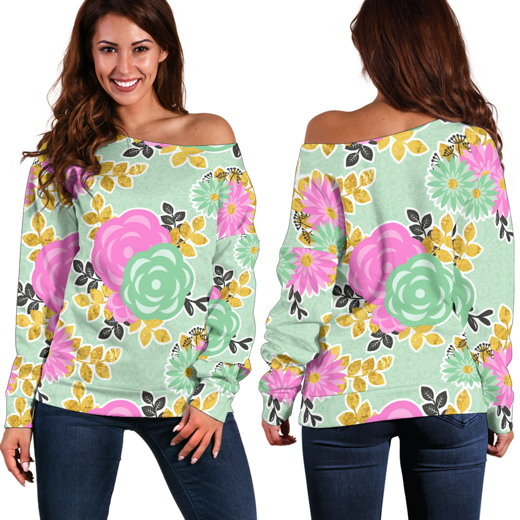 Women Teen Off Shoulder Sweater Floral Spring 3-01