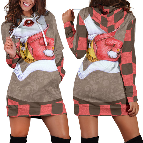 Studio11Couture Women Hoodie Dress Hooded Tunic The White Rabbit Alice In Wonderland Athleisure Sweatshirt