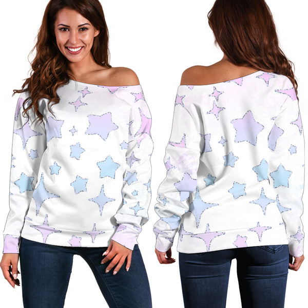 Women Teen Off Shoulder Sweater Unicorn 1 Starry Night Pastel 2