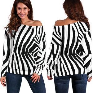 Women Teen Off Shoulder Sweater Animal Print Black And White BWanimalprint-05