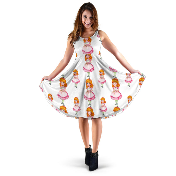 Women's Dress, No Sleeves, Custom Dress, Midi Dress, Alice In Wonderland 4-04
