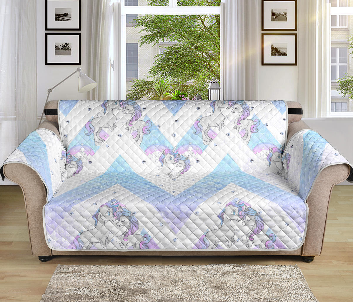 70'' Sofa Protector Premium Polyster Fabric Custom Design Unicorn 11