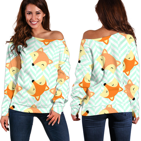 Women Teen Off Shoulder Sweater Foxes 2 Paper 9