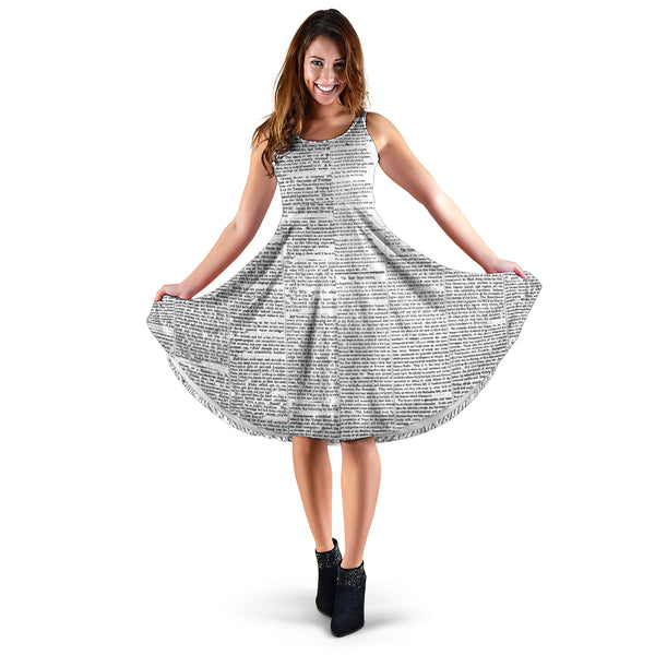 Women's Dress, No Sleeves, Custom Dress, Midi Dress, Old Newspaper 04