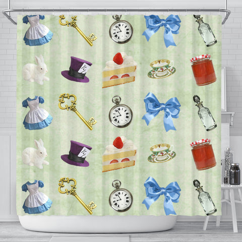 Cake And Hat Alice In Wonderland Shower Curtain