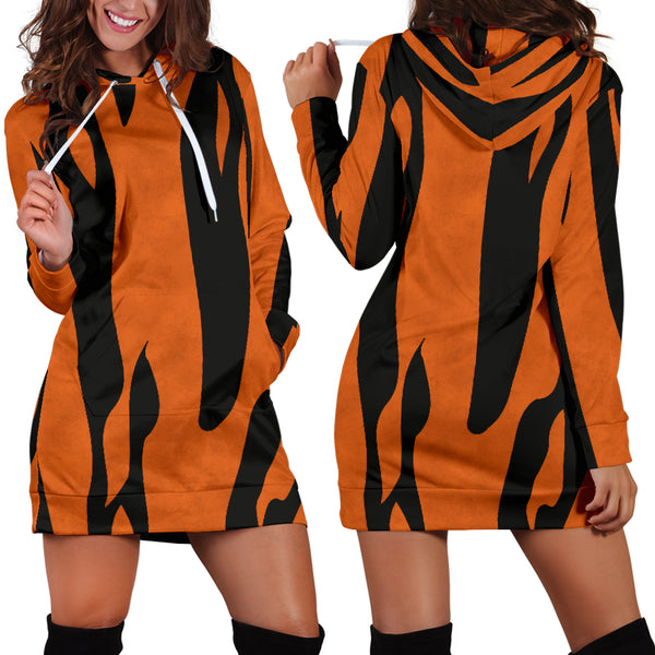 Studio11Couture Women Hoodie Dress Hooded Tunic Tiger Skin Athleisure Sweatshirt