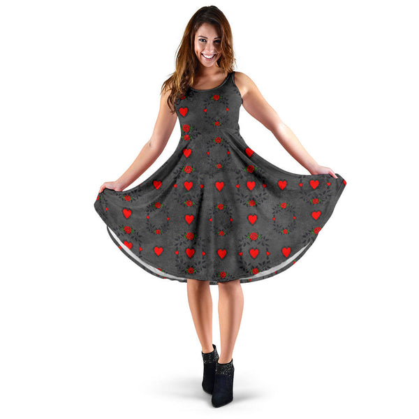 Women's Dress, No Sleeves, Custom Dress, Midi Dress, Sugar Skull 05