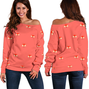 Women Teen Off Shoulder Sweater Foxes 3 Paper 6