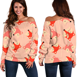 Women Teen Off Shoulder Sweater Foxes 3 Paper 4