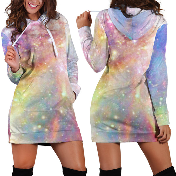 Studio11Couture Women Hoodie Dress Hooded Tunic Galaxy Pastel 10 Athleisure Sweatshirt