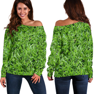 Women Teen Off Shoulder Sweater Nature 1 Grass