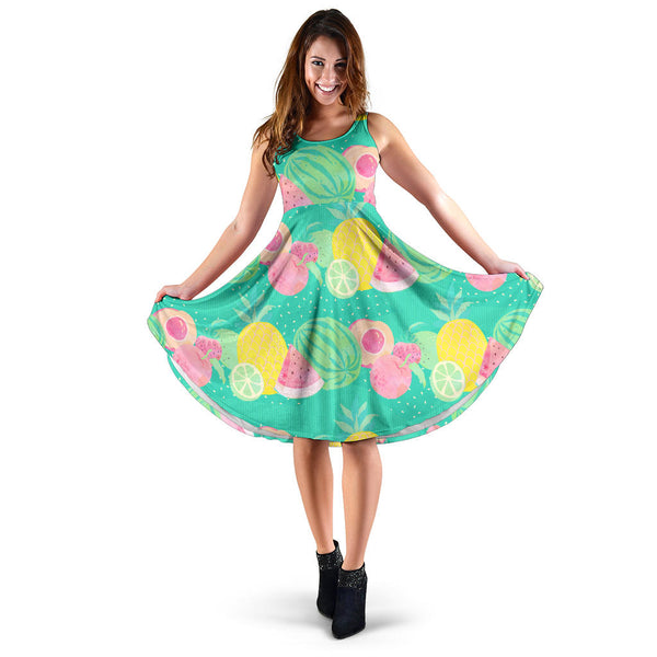 Women's Dress, No Sleeves, Custom Dress, Midi Dress, Fruits 03