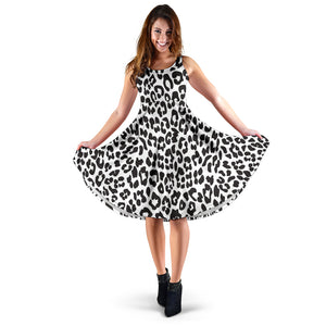 Women's Dress, No Sleeves, Custom Dress, Midi Dress, Animal Print Black and White 01