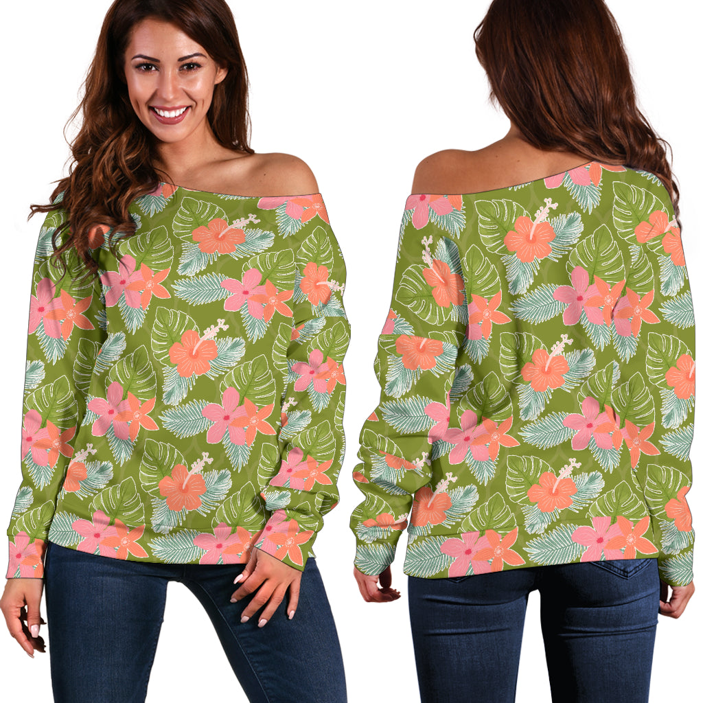 Women Teen Off Shoulder Sweater Floral Tropical 1-13
