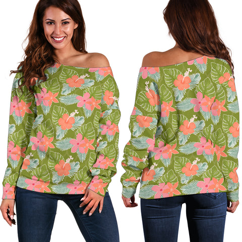 Women Teen Off Shoulder Sweater Floral Tropical 1-13