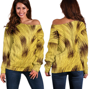 Women Teen Off Shoulder Sweater Animal Skin Texture 1-01