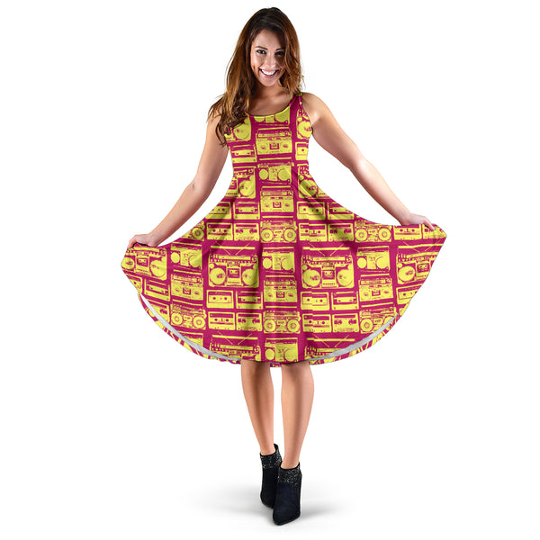 Women's Dress, No Sleeves, Custom Dress, Midi Dress, 80s Boombox 09