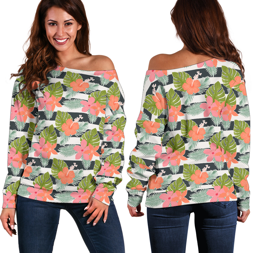 Women Teen Off Shoulder Sweater Floral Tropical 1-11