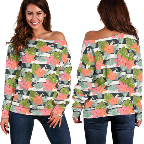 Women Teen Off Shoulder Sweater Floral Tropical 1-11