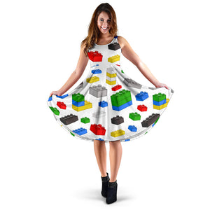 Women's Dress, No Sleeves, Custom Dress, Midi Dress, Lego Building Blocks 09