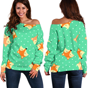 Women Teen Off Shoulder Sweater Foxes 2 Paper 1