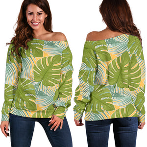 Women Teen Off Shoulder Sweater Floral Tropical 1-03
