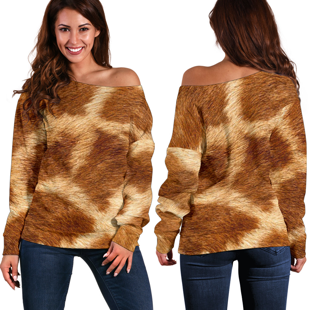 Women Teen Off Shoulder Sweater Animal Skin Texture 1-11