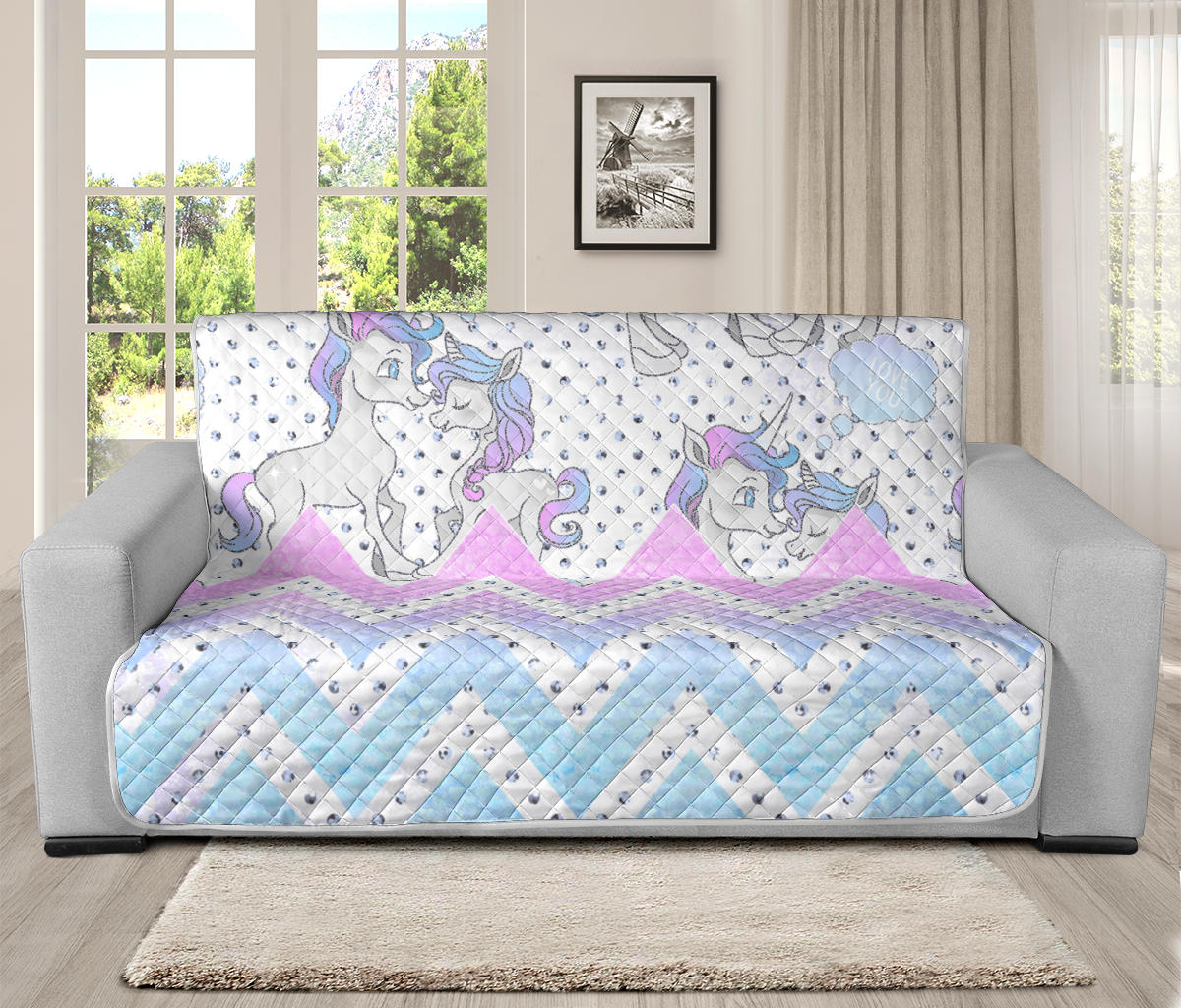 70'' Futon Sofa Protector Premium Polyster Fabric Custom Design Unicorn 12