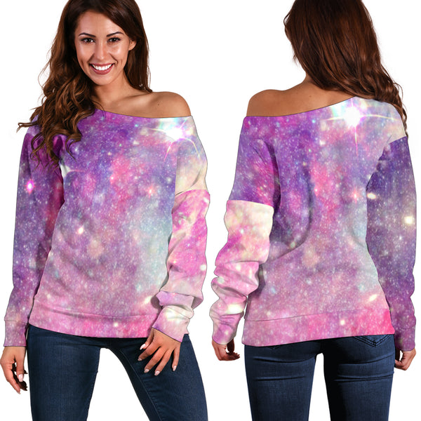 Women Teen Off Shoulder Sweater Pastel Galaxy 4