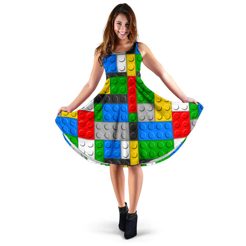 Women's Dress, No Sleeves, Custom Dress, Midi Dress, Lego Building Blocks 01