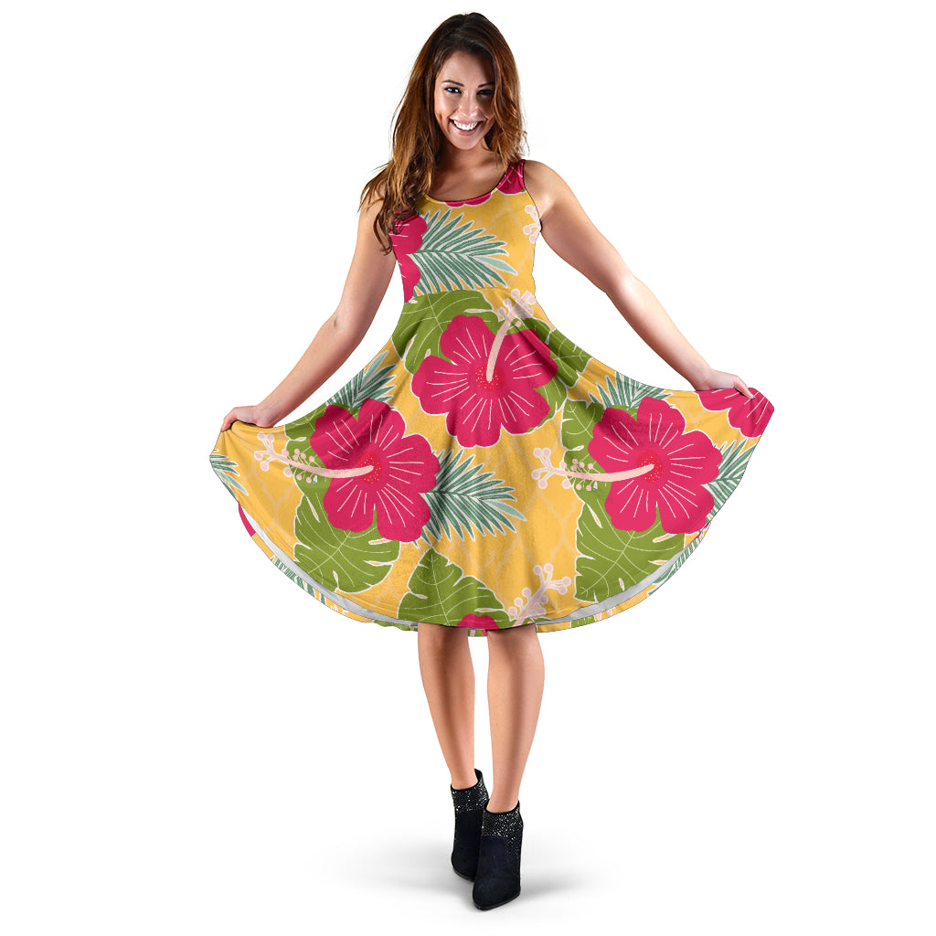 Women's Dress, No Sleeves, Custom Dress, Midi Dress, Floral Tropical 1-04