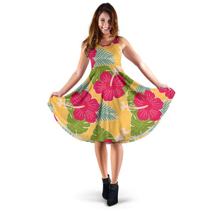 Women's Dress, No Sleeves, Custom Dress, Midi Dress, Floral Tropical 1-04