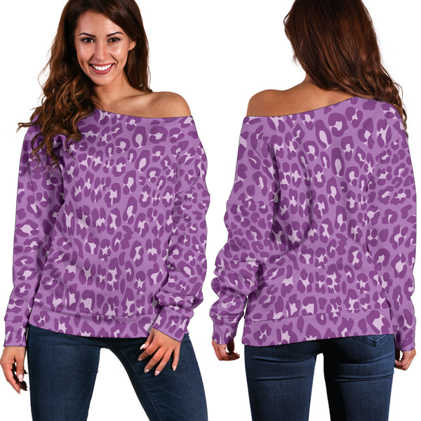Women Teen Off Shoulder Sweater Leopard Print Digital Paper 16