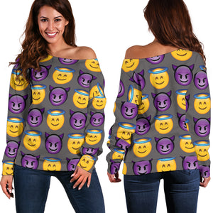 Women Teen Off Shoulder Sweater Emojis Good Vs Bad