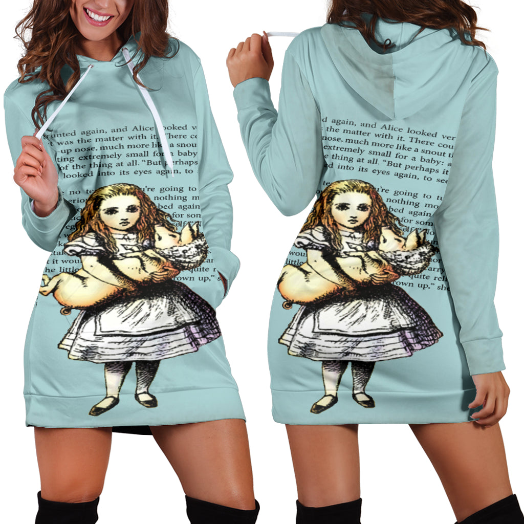 Studio11Couture Women Hoodie Dress Hooded Tunic Alice And The Pig Athleisure Sweatshirt