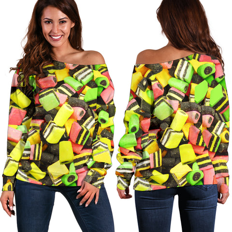 Women Teen Off Shoulder Sweater Candy 1-03