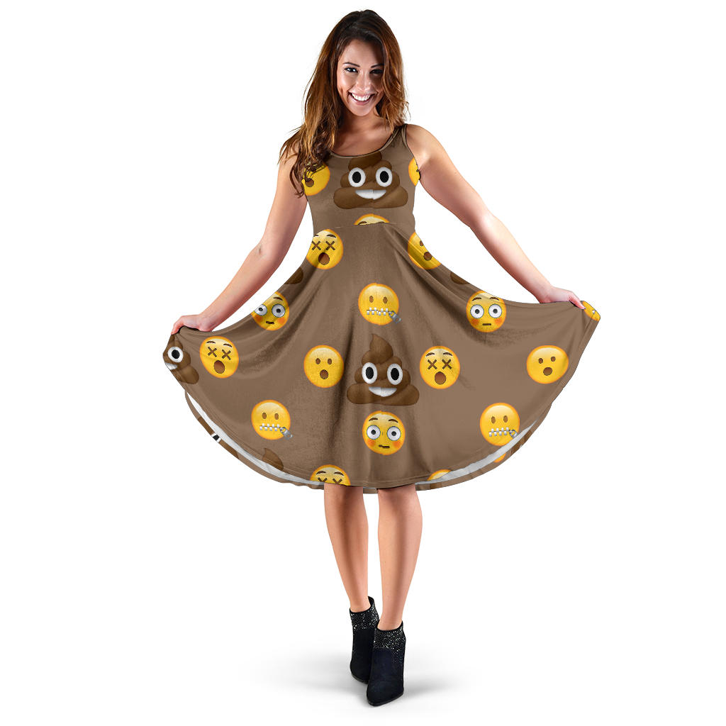 Women's Dress, No Sleeves, Custom Dress, Midi Dress, Emojis 1-09