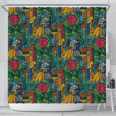 Beauty And The Beast Stained Glass Shower Curtain