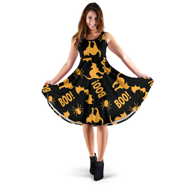 Women's Dress, No Sleeves, Custom Dress, Midi Dress, Trick Or Treat 01