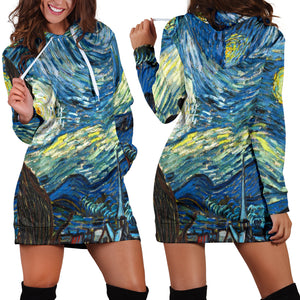 Women Hoodie Dress Hooded Tunic Vincent Van Gogh Starry Night Athleisure Sweatshirt