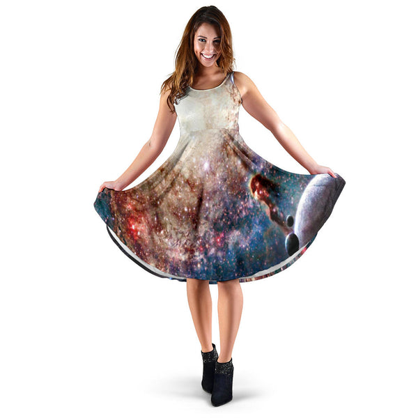 Women's Dress, No Sleeves, Custom Dress, Midi Dress, Galaxy 1-08