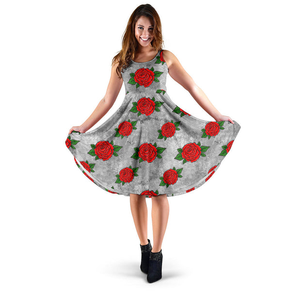 Women's Dress, No Sleeves, Custom Dress, Midi Dress, Sugar Skull 06