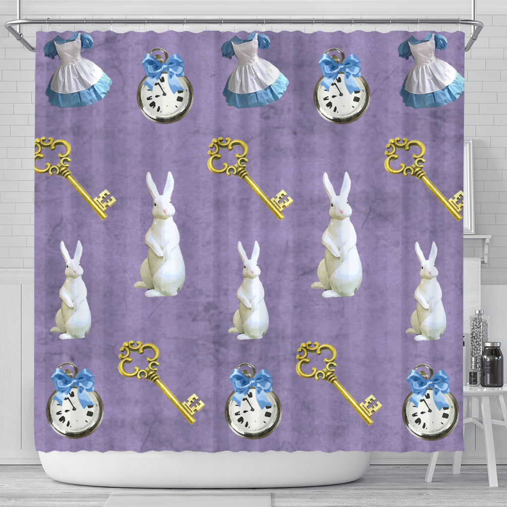 Keys And White Rabbit Alice In Wonderland Shower Curtain