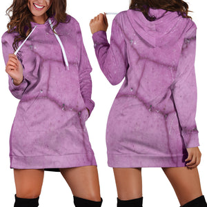 Studio11Couture Women Hoodie Dress Hooded Tunic Dirty Purple Marble Tile Athleisure Sweatshirt